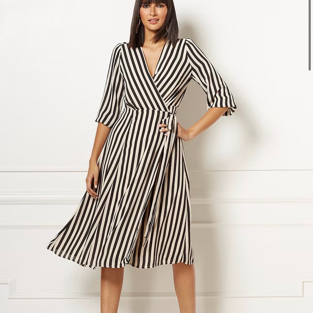 New York & Company Black and White Striped Midi Dress